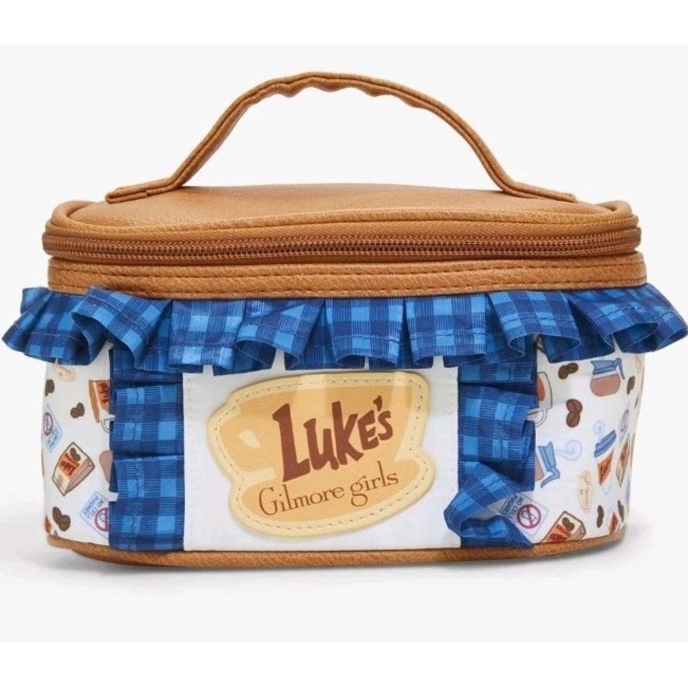 NEW Gilmore Girls Luke's Diner Makeup Bag Ruffle Plaid Trim Travel Cosmetic Bag